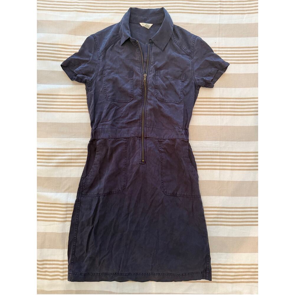 Caslon | Navy Blue Charcoal Utility Short Sleeve Zip Front Shirt Dress| size XS
